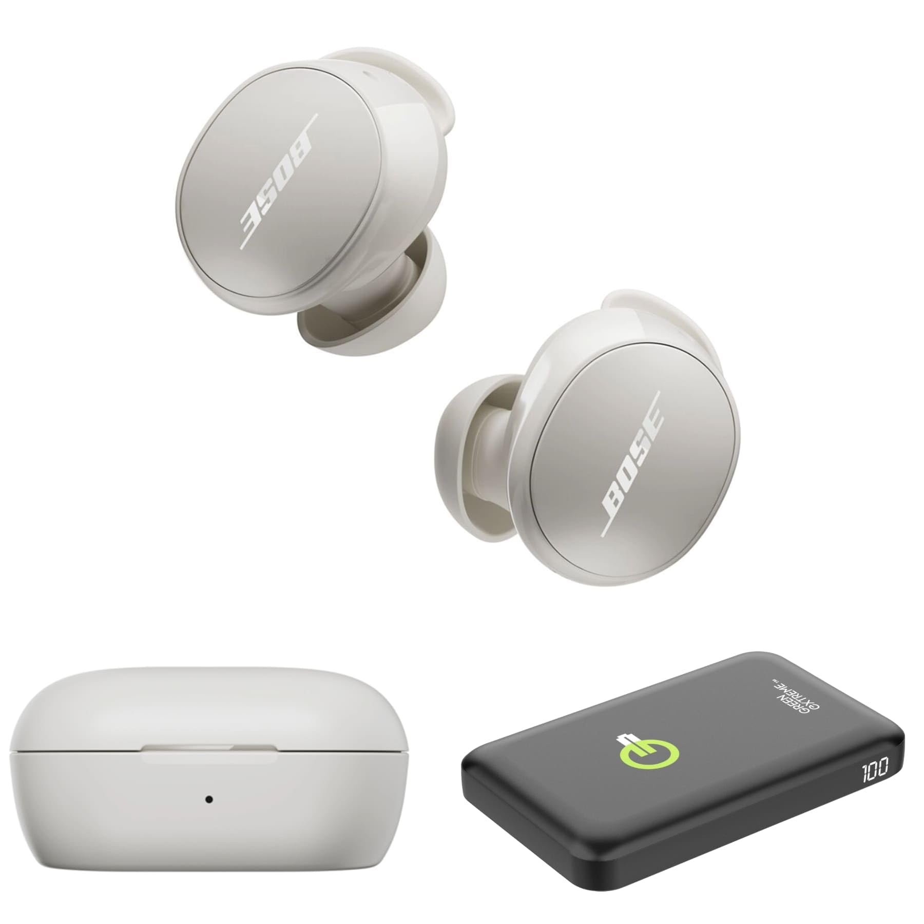 Bose QuietComfort Wireless Noise Cancelling Earbuds, Lifestyle Bluetooth Earbuds with Active Noise Cancellation, Up to 8.5 Hours of Battery Life with Green Extreme Portable Charger (White Smoke) - Product Image