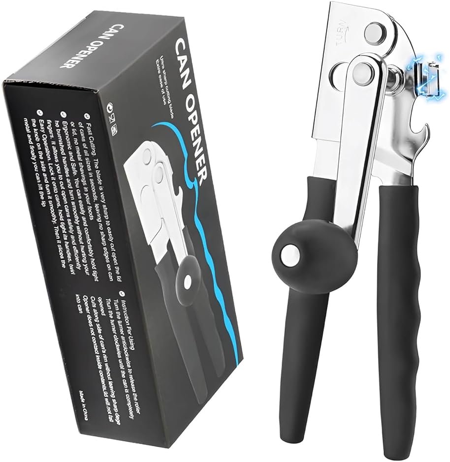 AGIgear Commercial Can Opener,Stainless Steel Heavy Duty Hand Crank Manual Can Openers with Comfortable Extra-long Handles,Ergonomic Design,Black - Product Image