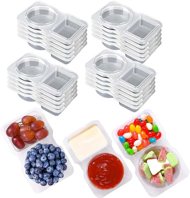 RXRRXR 20PCS Double Compartment Condiment Container With Lids - Reusable Snack Pack Containers for Take-out Sauces - Product Image