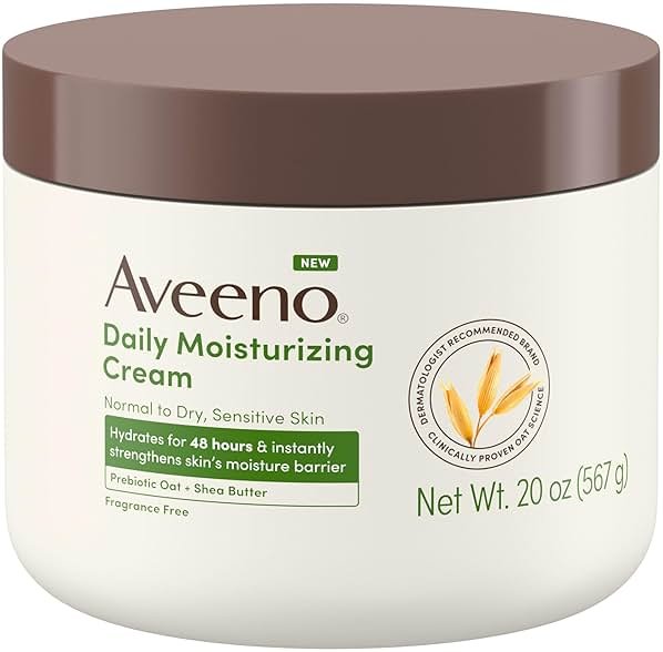 Aveeno Daily Moisturizing Cream with Prebiotic Oat & Shea Butter for Body, Face & Hands Moisturizer Cream, Hydrates Normal to Dry, Sensitive Skin, Fragrance Free, Non-Comedogenic, 20 oz - Product Image