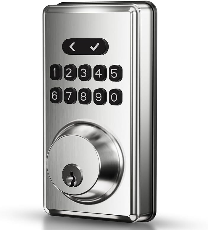 MOUSETRO Keyless Entry Door Lock Deadbolt with Keypad, Digital Smart Locks with Code, Auto Lock, Anti-Peeking Password, Easy Installation, Satin Nickel - Product Image