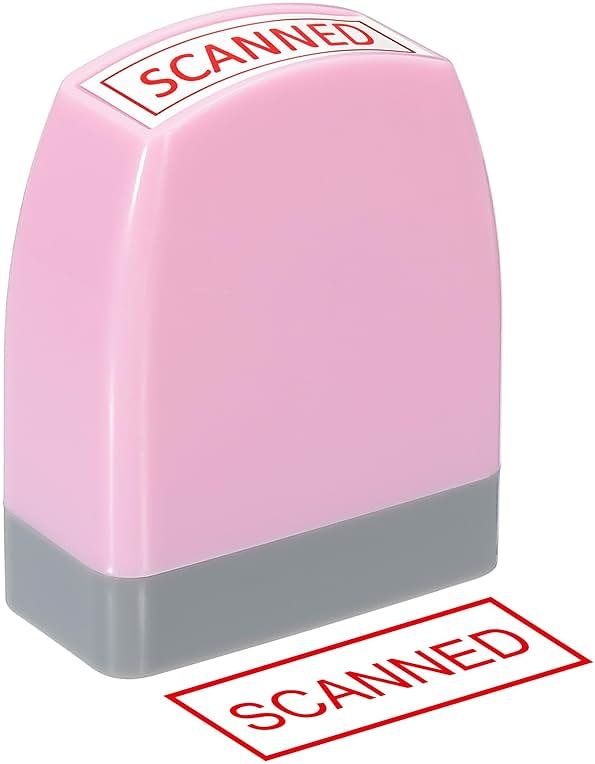 PATIKIL Scanned Notice Stamp Self Inking, Red Ink Office Stamps Pre Inked Message Stamp Refillable Business Stamp, Pink - Product Image