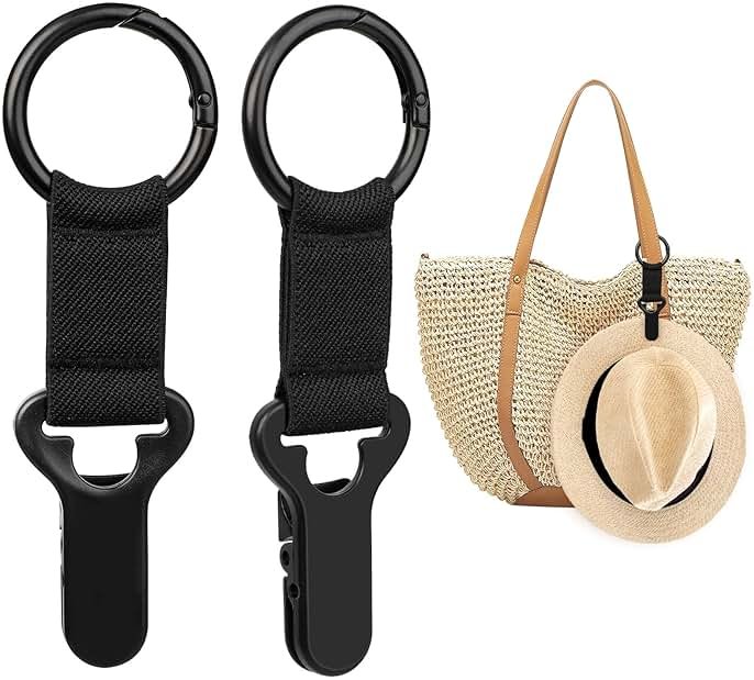 Niveaya Hat Clip for Travel on Bag - 2 Pack, Vacation Beach Cruise Essentials Accessory for Travel Handbag Backpack Luggage, Securely Hold to Keep Hat Shaped, Hands-Free, Black+Black - Product Image
