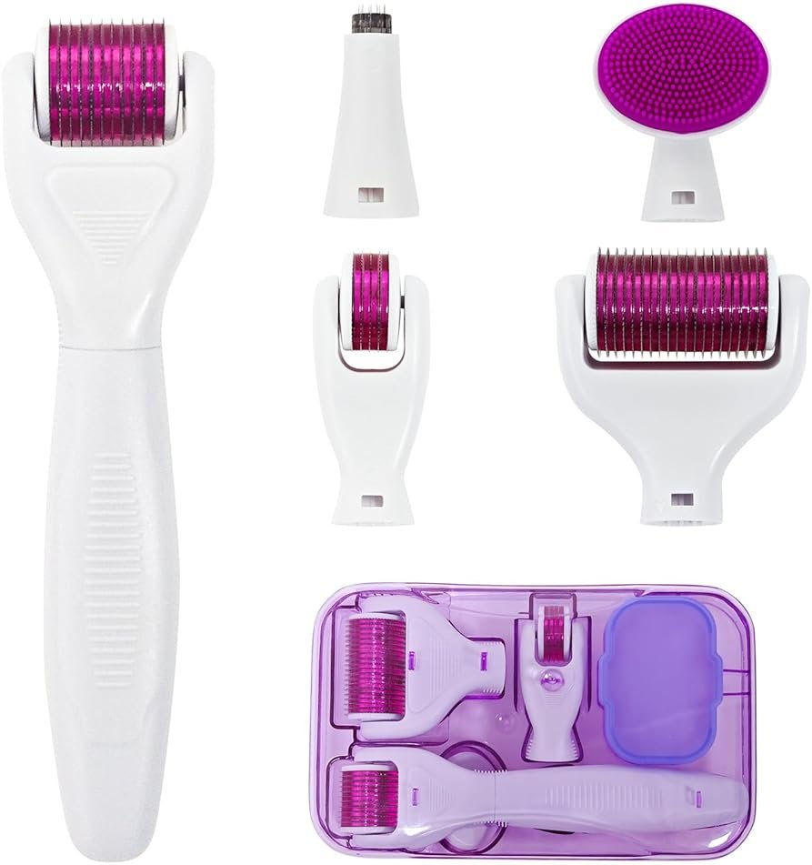 Anzqul Derma Roller Kit for Face, Body and Hair, 10 in 1 Facial Beauty Rollers Skin Care Tools, 0.25mm Microneedle Roller with 9 Replaceable Heads and 1 Storage Case, Skincare Tools for Home - Product Image