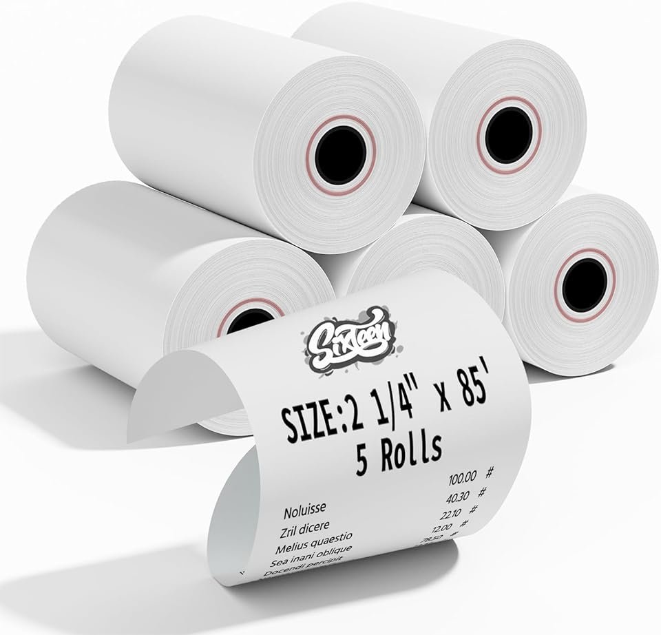 Muotich 2 1/4 x 85 Thermal Paper Rolls, 5 Rolls POS Receipt Rolls Fits All Credit Card Terminal and Cash Registers, Square Terminal Printer Paper, BPA-Free - Product Image