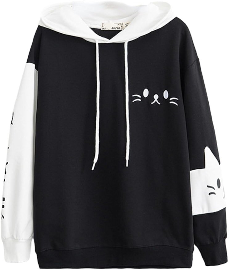 Feigujin Women Kawaii Cat Ear Hoodie Cute Japanese Anime Hooded Sweatshirt Preppy Meow Graphic Pullover Clothes Fall Winter - Product Image