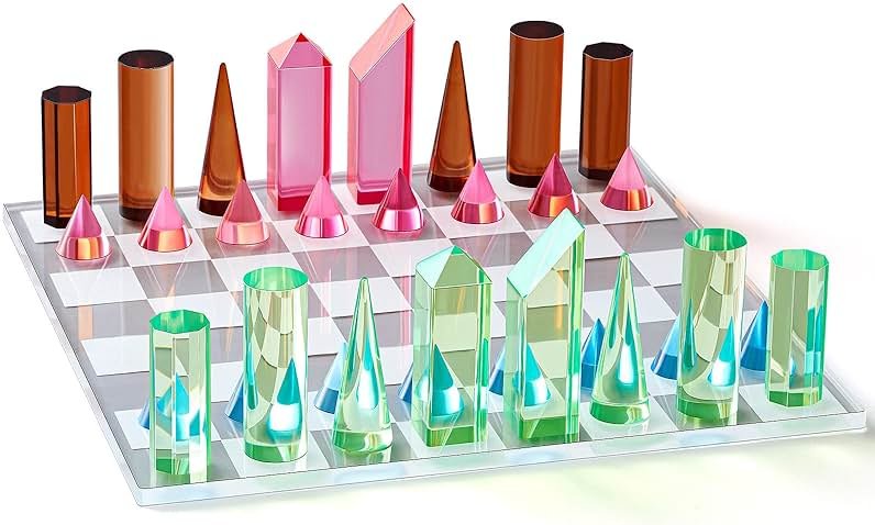 WinnerWhy Acrylic Chess Set, 11. 8 x 11. 8 Inch Large Modern Acrylic Checkers Set Table Game Board for Adults - Product Image