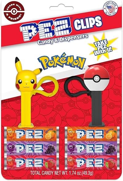 Pokemon PEZ Clips (Two mini PEZ Dispensers on keychain clip + six candy refills) - Product Image