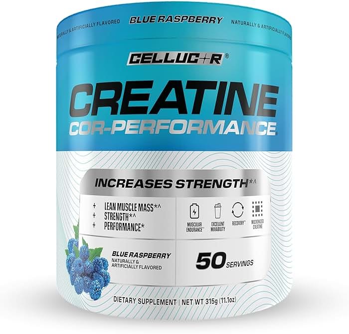 Cellucor Creatine Powder, Blue Raspberry Flavor - Increases Strength, Lean Muscle Mass & Endurance, Micronized Creatine for Fast Absorption, 5g Creatine per Serving, 50 Servings - Product Image