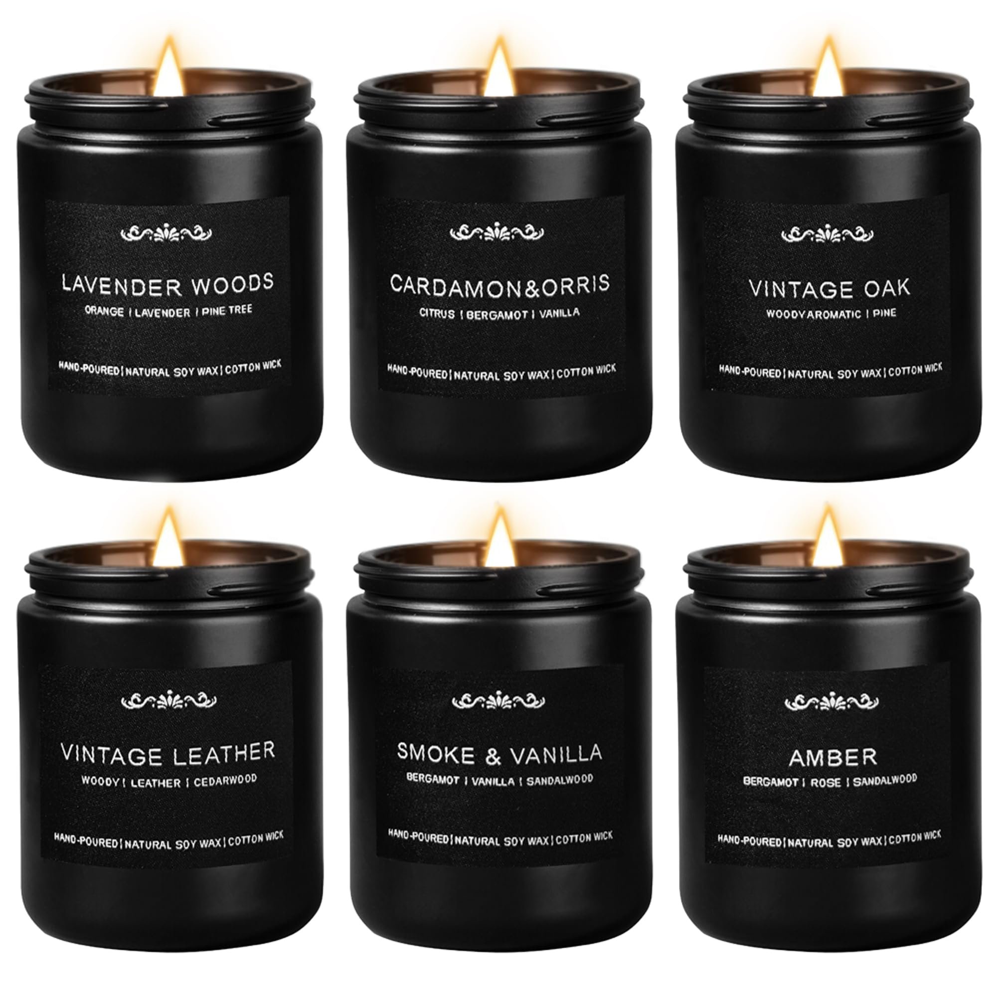 Candles for Men, 6 Pack Soy Wax Gift Set, 300H Long Lasting Home Fragrance with Masculine Scents, Gift for Dad, Husband or Boyfriend - Product Image