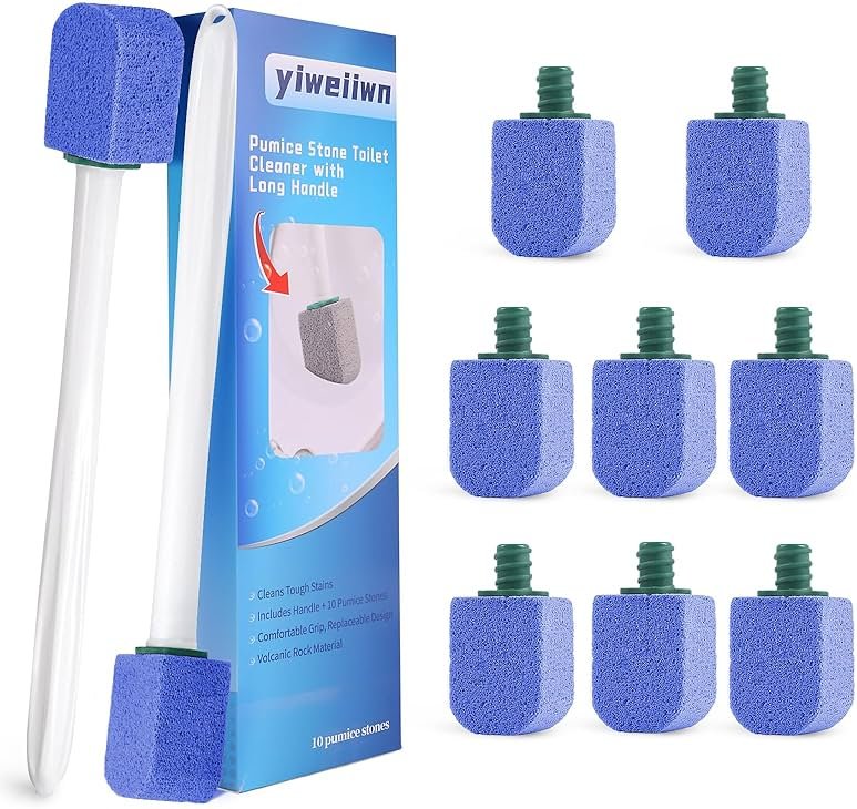 yiweiiwn Pumice Stone Toilet Cleaner with Long Handle Pumice Stone Cleaner Rust and Grease Stain Clean Suitable for Toilet Bathroom Kitchen Sink BBQ 2 Handle and 10 Pumice Stones(Blue) - Product Image