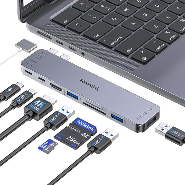 USB C Hub Adapter for MacBook Pro/Air M5 M4 M3 M2 M1 2025-2018 13" 15" 16", Mac Multiport Adapter, 8 in 2 MacBook Accessories Dongle with HDMI 4K, Thunderbolt 3, USB C&A Data Ports, SD TF Card Reader - Product Image