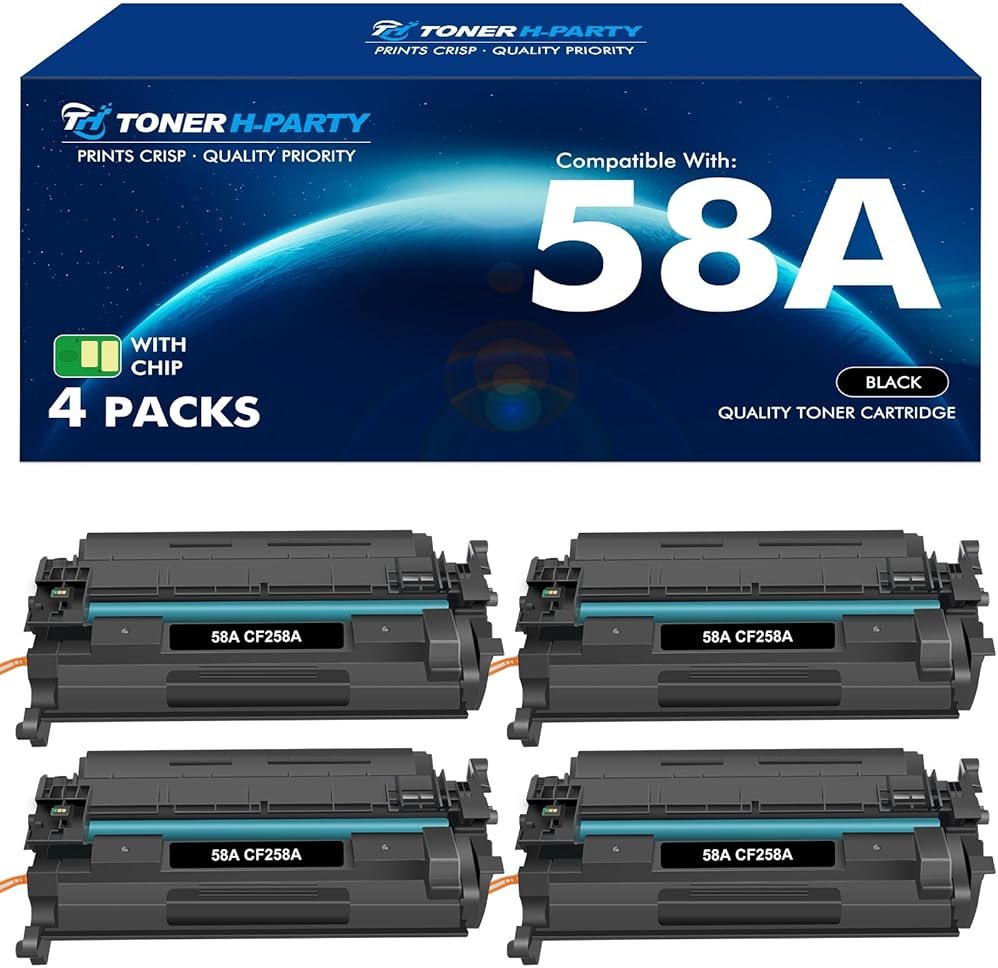CF258A 58A Toner Cartridge Black M428fdw M404n Compatible Replacement for HP 58A CF258A 58X CF258X for HP LaserJet Pro MFP M428fdn M428dw Pro M404n M404dn M404dw M404 Printer Ink with Chip 4 Pack - Product Image