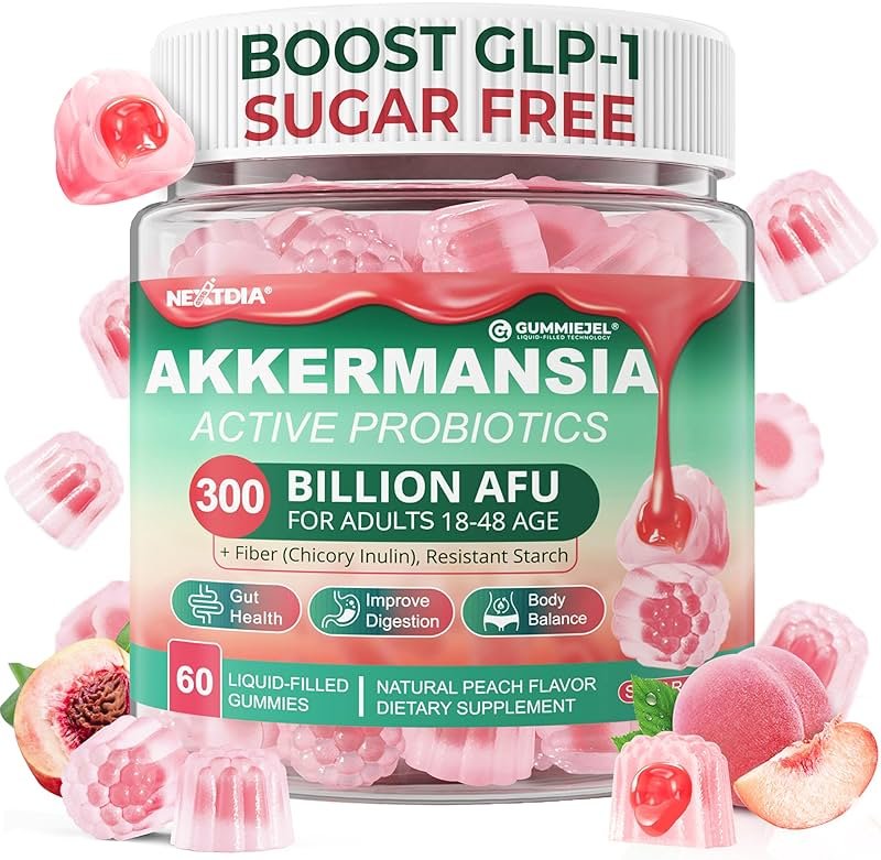 Akkermansia Probiotics Gummies with Prebiotics Fiber, 300 Billion AFU Akkermansia Muciniphila, with Polyphenol Fruits, Resistant Starch, Vitamin A D3 B2 for Metabolism, Digestive & Gut Health, 1Pack - Product Image