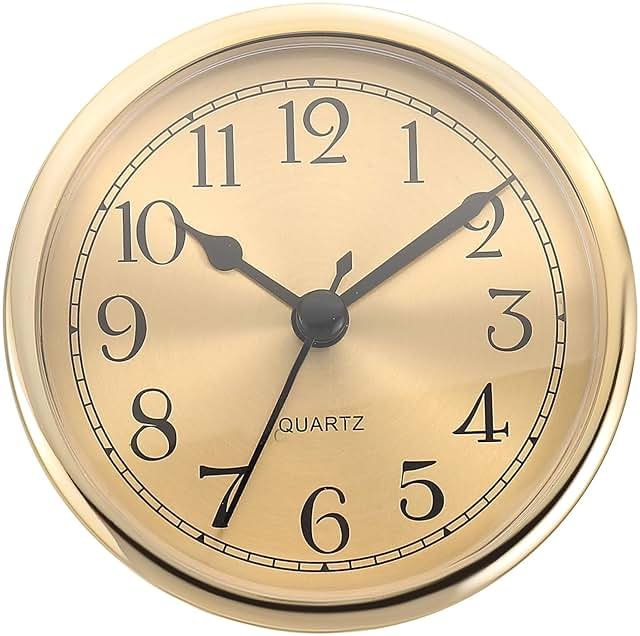 PATIKIL 3.5" 90mm Quartz Clock Insert, Round Quartz Movement Miniature Clock Mini Arabic Numeral Clock Fit 78mm/3.1" Diameter Hole for Replacement Home, Gold Tone, Style 1 - Product Image