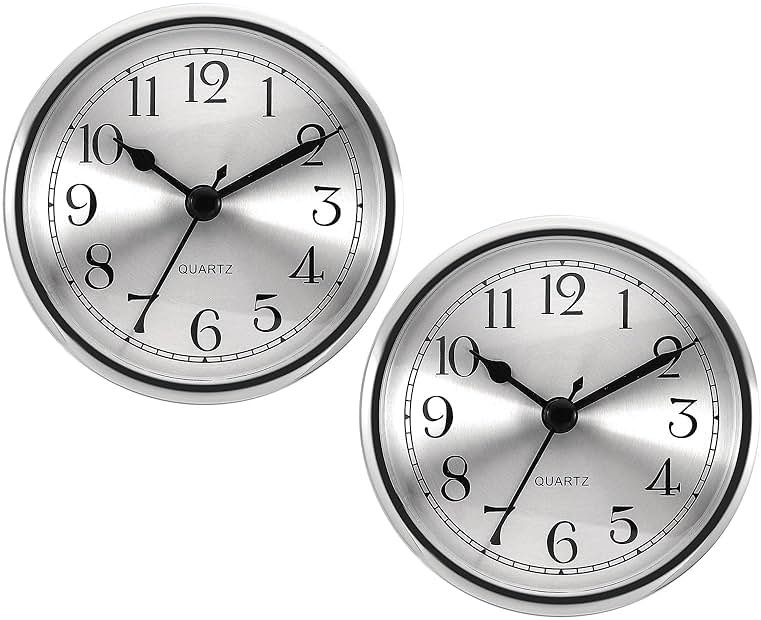 PATIKIL 3.5" 90mm Quartz Clock Insert, 2 Pcs Round Quartz Movement Miniature Clock Mini Arabic Numeral Clock Fit 78mm/3.1" Diameter Hole for Replacement Home, Silver Tone, Style 1 - Product Image