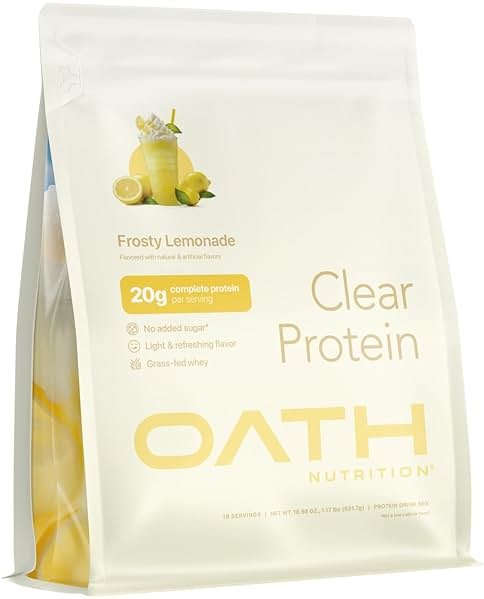 Oath Nutrition Clear Whey Isolate Protein Powder, Frosty Lemonade, 20g Complete Protein per Serving, No Added Sugar, Grass-Fed, 18 Servings - Product Image
