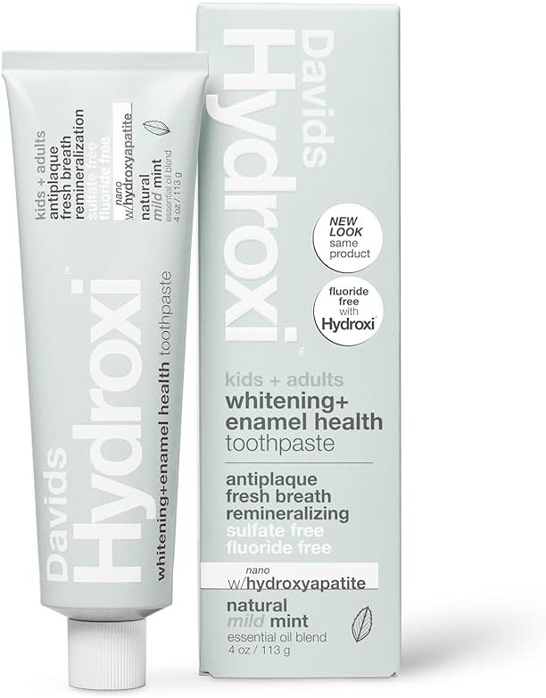 Davids Hydroxi Mild Mint Fluoride Free Nano Hydroxyapatite Toothpaste for Enamel Health & Whitening, Antiplaque, SLS Free, Kid Friendly Gentle Mint Flavor, 4 oz, Made in USA - Product Image