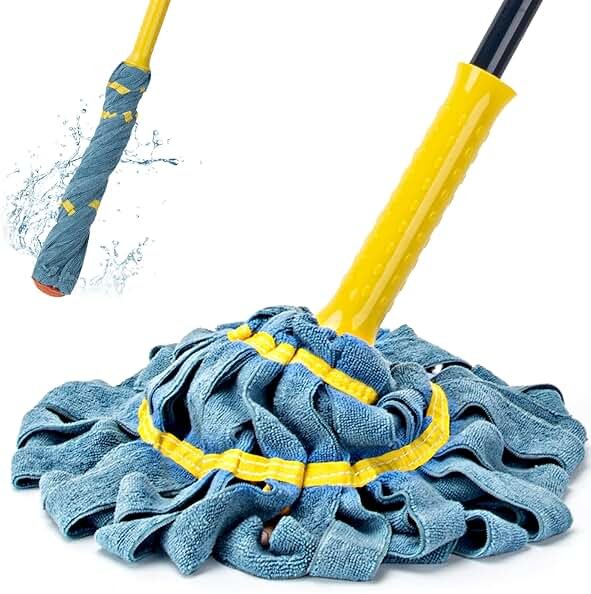 KeFanta Self-Wringing Twist Mop, Microfiber Cloth Wet Mops for Floor Cleaning, 57" Long Handle Floor Mop with Top Scouring Pad for Kitchen Hardwood Restaurant Bathroom Garages Warehouses Office - Product Image