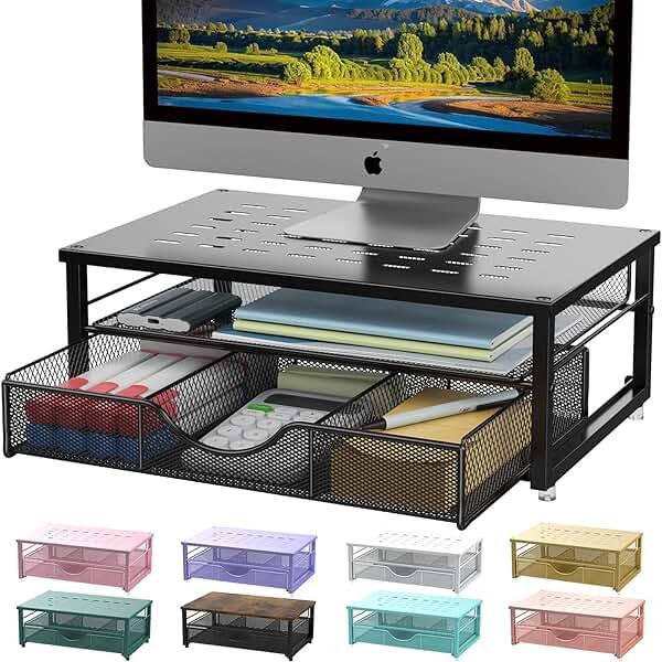 gianotter Computer Monitor Stand Riser, Desk Organizers and Accessories with Drawer, Office Desk Accessories & Workspace Desktop Organizers Storage for Printer Stand (Black) - Product Image