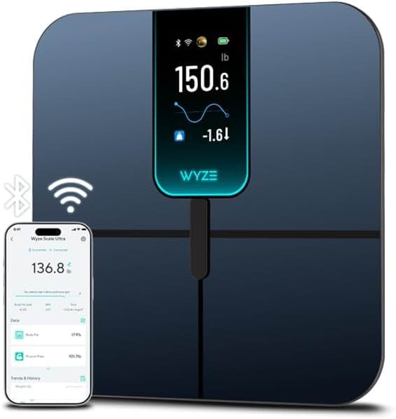 Wyze Scale Ultra, Smart Scale with 4.3" Color Display, Digital Bathroom Scale for Body Weight BMI Muscle Mass Composition, Wi-Fi & Bluetooth Body Fat Scale with Heart Rate, 400 lbs (Black) - Product Image
