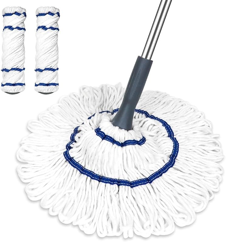 Silkyhose Self-Wringing Twist Mop Cotton Rotating Dry & Wet Mops with 2 Reusable Heads for Floor Cleaning Kitchen Bathroom Hardwood Vinyl Tile Laminate Household Office (White Style 2) - Product Image