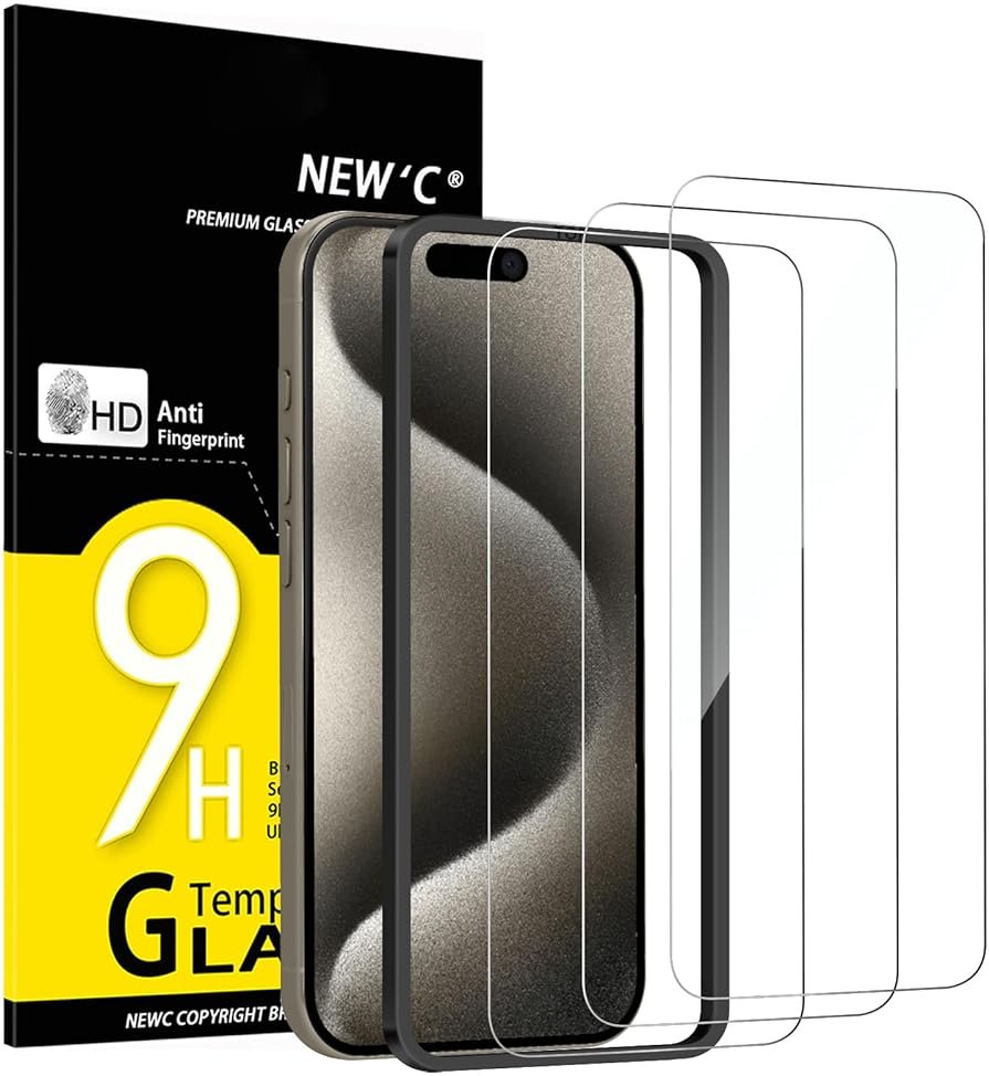 NEW'C 3 Pack Designed for iPhone 15 Pro Max Screen Protector (6.7 inches),Enhanced Tempered Glass Protection with easy installation tool included,Case Friendly Ultra Resistant - Product Image