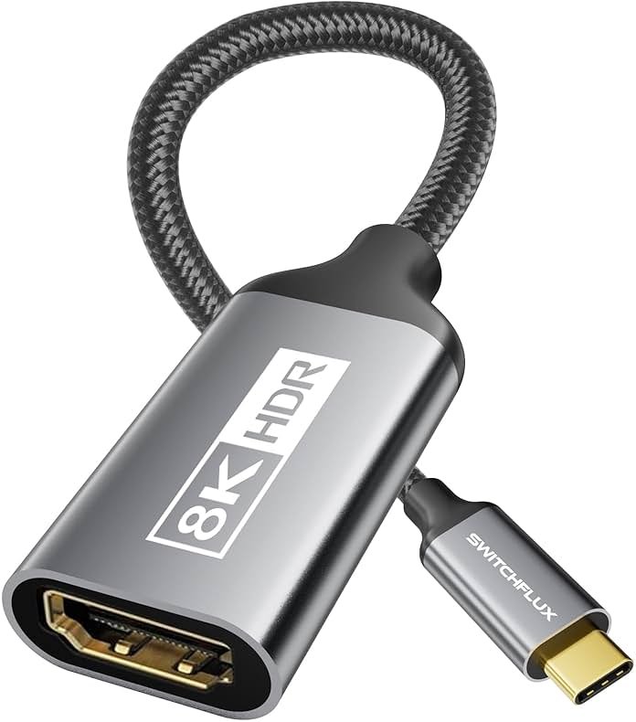 SWITCHFLUX USB-C to HDMI 2.1 Adapter | 8K@60Hz,4K@144Hz,2K@165Hz High-Speed USB Type C 3.1 to HDMI 8K Converter [Thunderbolt 3/4 Compatible] for MacBook Pro/Air,iPad, Other USBC Laptops - Product Image