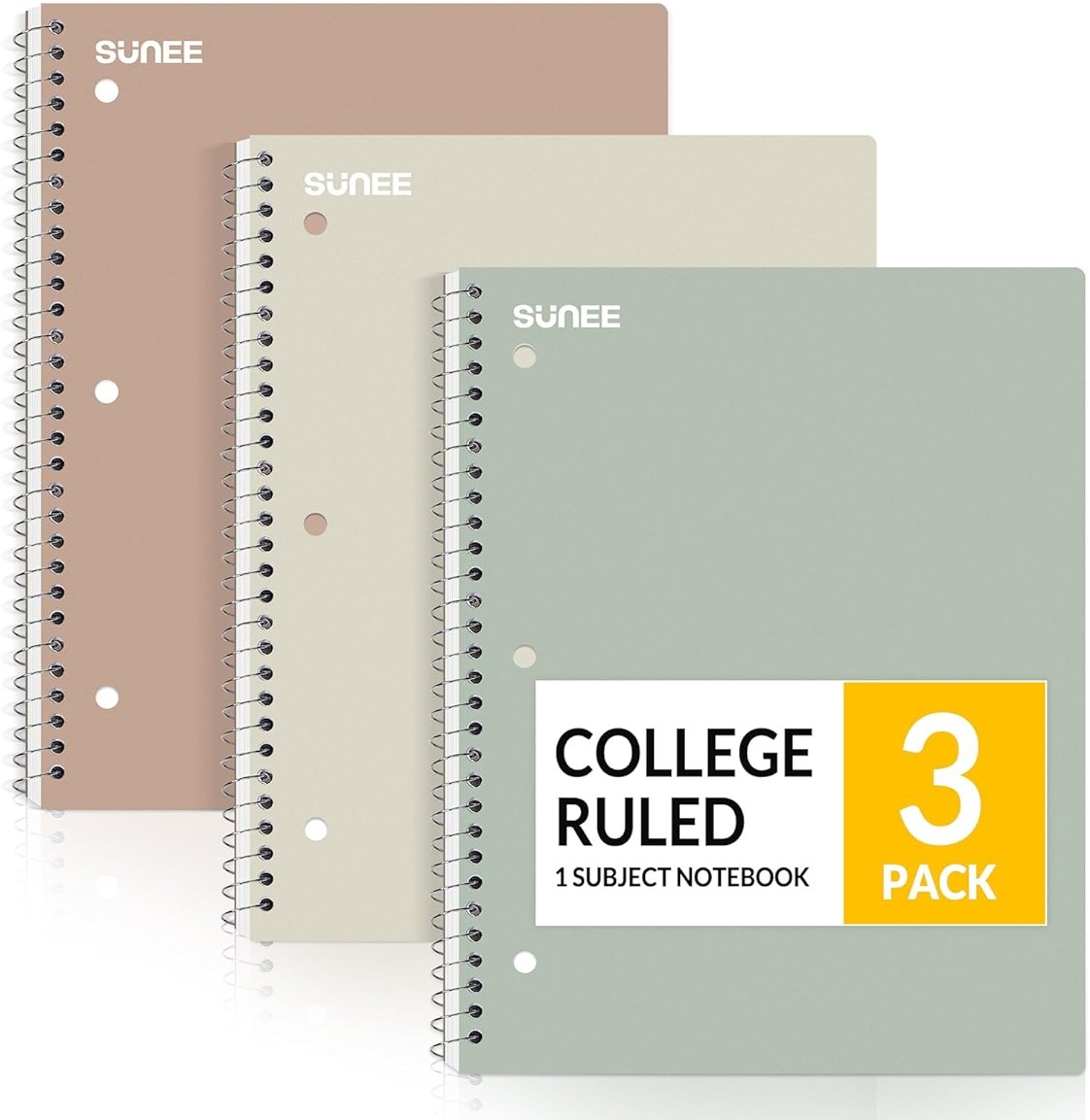 SUNEE Spiral Notebooks, 3 Pack, 1-Subject, College Ruled Paper, 8" x 10-1/2", 70 Sheets per Notebook, Assorted Aesthetic Colors Spiral Notebooks for School - Product Image