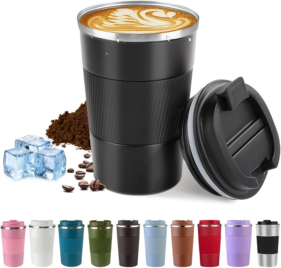 SPLMIFA Vacuum-Insulated Stainless Steel Travel Coffee Mug, Leak-Proof Reusable Coffee Cup with Lid - Keep Hot & Cold Drinks for Hours, Durable Insulated Tumbler for Men & Women(3rd-Black, 12OZ) - Product Image