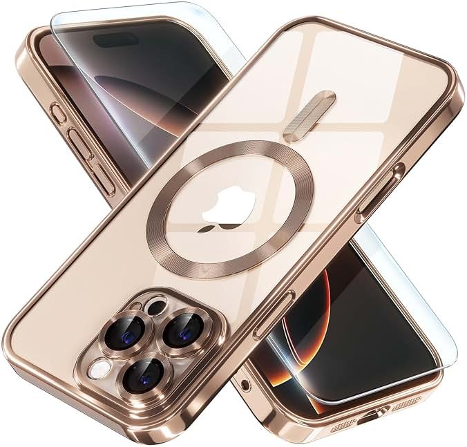 Misea Magnetic for iPhone 16 Pro Max Case Compatible with MagSafe [Never Yellowing] [Military Grade Drop Protection] Full Camera Lens Protector Plating Soft Clear Phone Case for Women 6.9", Desert - Product Image