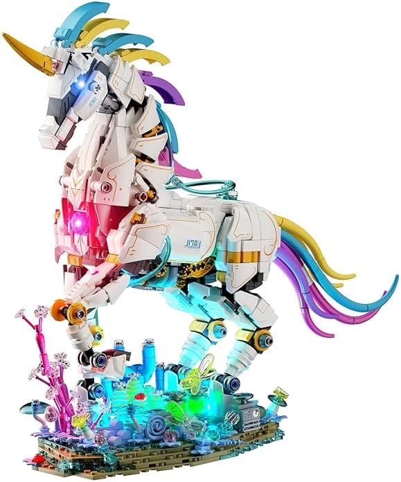 NUTCRACKER Unicorn Building Set for Adult - Cool Rainbow Unicorn Model with Light, Animal Horse Toy Building Set, Home Decor Easter Birthday Gift for Adults（1492 Pieces - Product Image