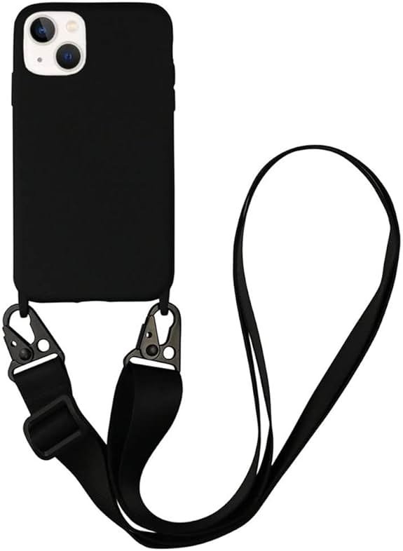 CQUUKOI Crossbody Phone Case Compatible with iPhone 16 Pro, Cute Soft Silicone Cover with Lanyard Adjustable Shoulder Strap Shockproof Protector Women Girls Black - Product Image