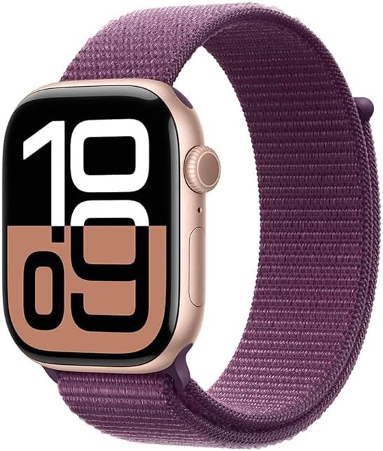 Apple Watch Series 10 [GPS, 42mm] - Rose Gold Aluminum Case with Plum Sport Loop (Renewed) - Product Image