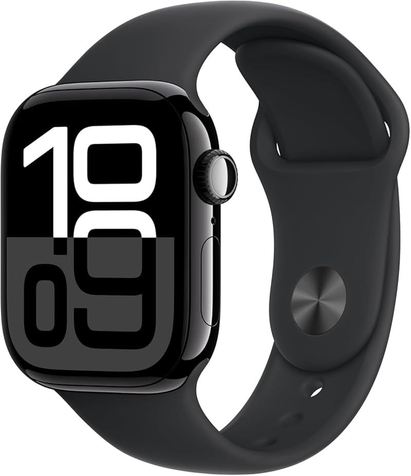 Apple Watch Series 10 [GPS, 46mm] - Jet Black Aluminum Case with Black Sport Band, M/L (Renewed) - Product Image