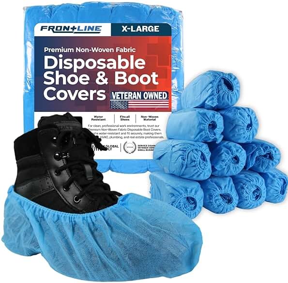 Disposable Shoe Covers for Indoors 100 Pack | Non-Woven, Water-Resistant Booties for Professionals | Durable, Shoe Protectors for Home, Office, and Job Sites by Frontline | Non-Woven, Water-Resistant, Durable, For Home, Office, and Job Sites, For Professionals - Product Image