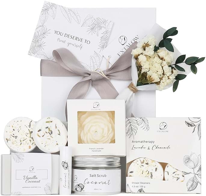 EXTALOW Spa Gifts for Women Bath and Body Gift Baskets Bridal Shower Gifts Coconut Lavender Home Spa Set Self Care Gift for Mom Sister Her Wife Birthday Gifts Spa Kit Care Package Thank You Gift - Product Image