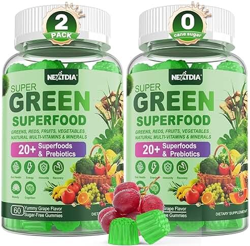 Super Greens Multivitamin Gummies, Greens Superfood Gummies w/Spirulina, Chlorella, Multivitamins, Prebiotic Fiber, Adaptogens, Adults Vitamins for Gut Health, Immunity, Focus & Energy, 120Cts - Product Image