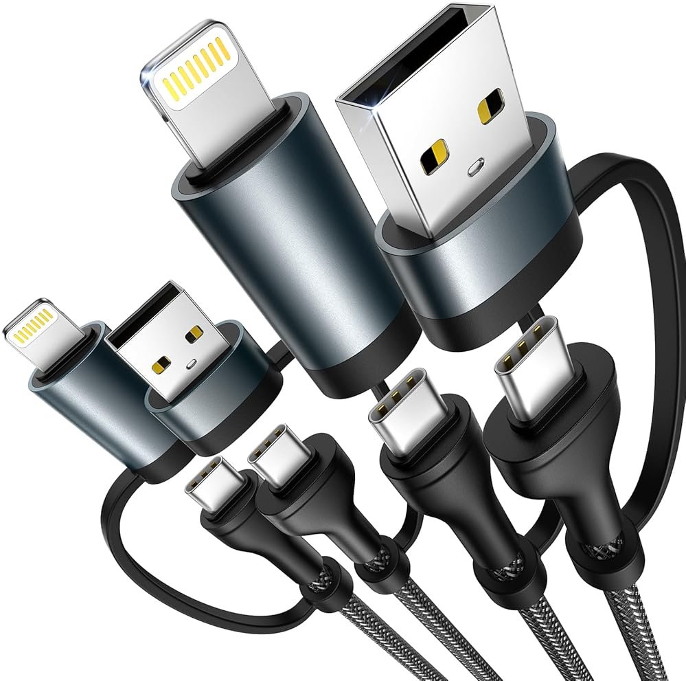 4 in 1 Charging Cable [2Pack 6.6FT] 60W Fast Charging Cord Apple MFi Certified Lightning Cable Nylon Braided Multi USB C Cable for iPhone 16/15 14 13 iPad Samsung Galaxy MacBook iPad Tablets and More - Product Image