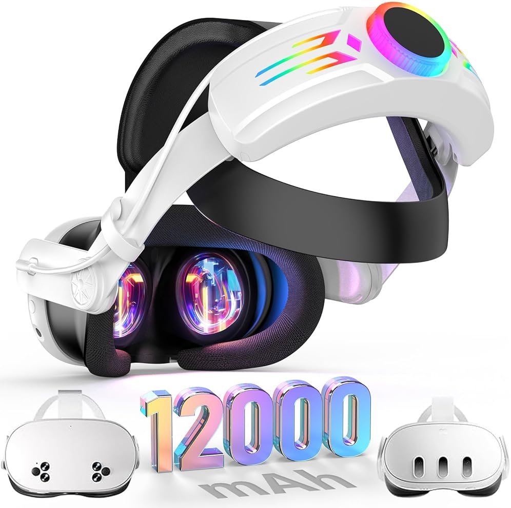 BROKELIT RGB Head Strap with Battery for Meta Quest 3S/Quest 3, 12000mAh Battery Pack for Extended 8H of Playtime, Fast Charging VR Power, Adjustable Elite Strap Enhanced Support and Balance in VR - Product Image