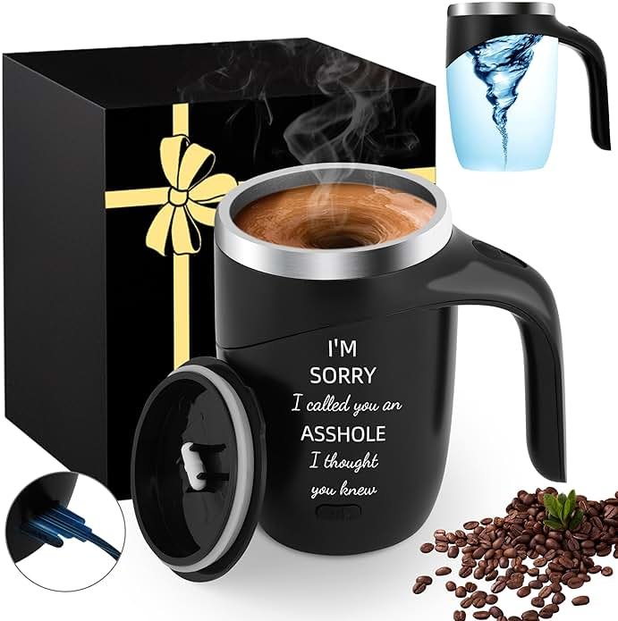 Magnetic Stirring Coffee Mug Stainless Insulated Cup White Elephant Adults 30 Christmas Gag Fun Weird Novelty Useful Unique Men Prank Dirty Secret Santa Unisex Holiday Best Cool Nice Exchange Gifts - Product Image