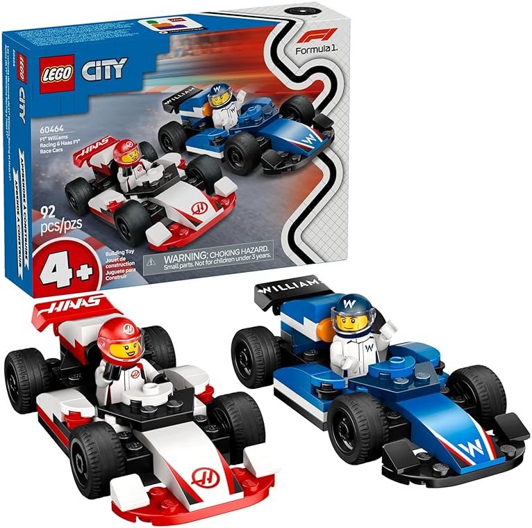 LEGO City F1 Williams Racing & Haas F1 Race Car Toys - Car Building Toy Set for Kids, Boys and Girls, Ages 4+ - Preschool Toy for Fans - Gift Idea for Birthdays - 60464 - Product Image