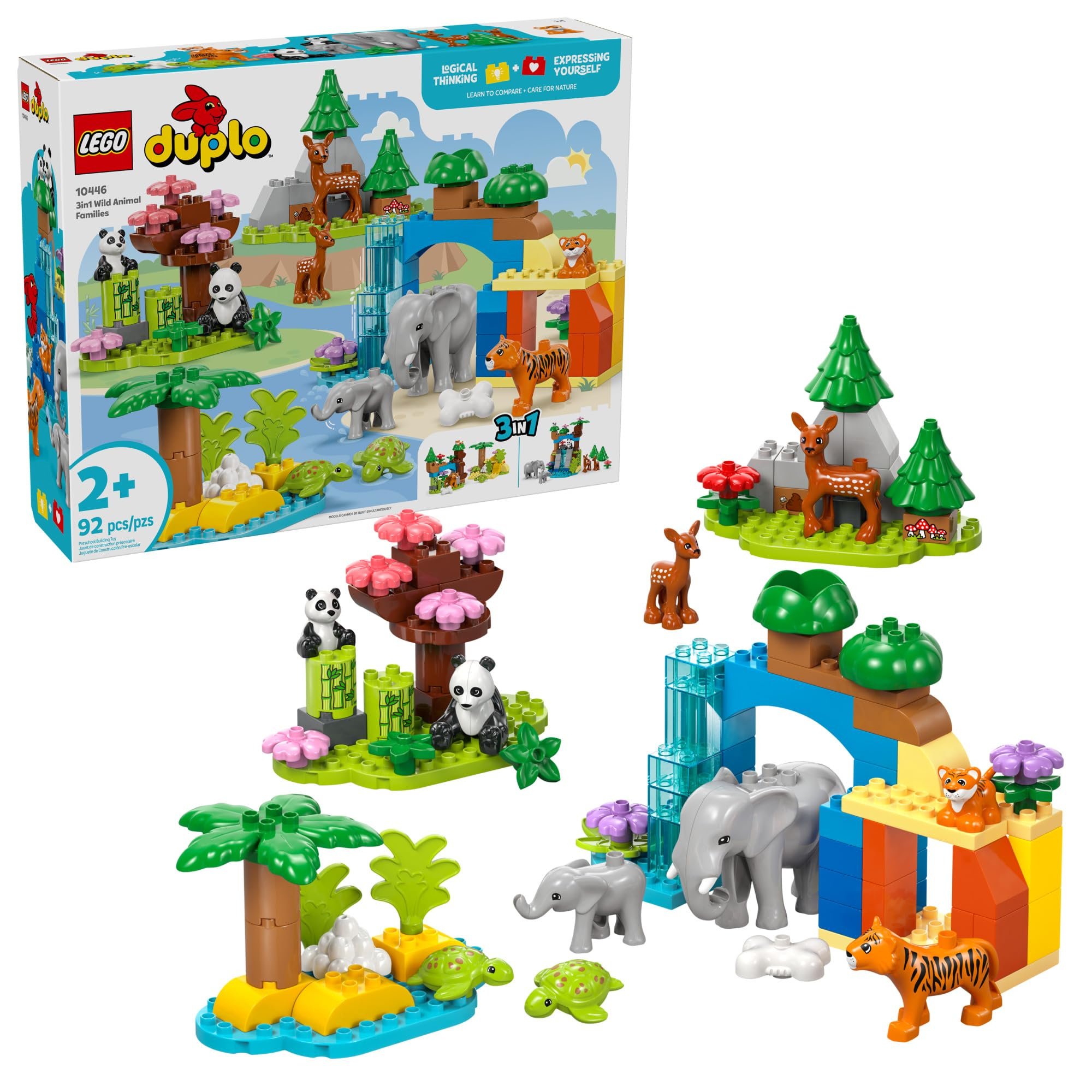 LEGO DUPLO Town 3 in 1 Wild Animal Families Building Toy Playset - Preschool Learning and Educational Toy for Toddlers, Boys and Girls, Ages 2+ - with 10 Animal Figures - Baby Gift Idea - 10446 - Product Image