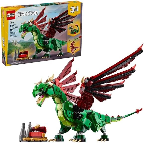 LEGO Creator 3 in 1 Medieval Dragon Toy - Building Toy with 3 Build Options, Dragon, Sea Serpent, or Phoenix - Fantasy Set for Kids, Boys and Girls, Ages 9+ - Gift Idea for Birthdays - 31161 - Product Image