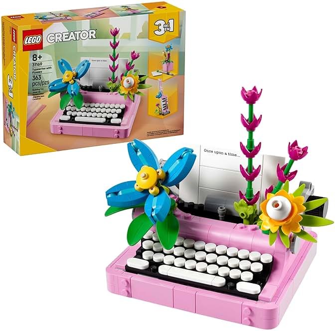 LEGO Creator 3 in 1 Typewriter with Flowers - Building Toy with 3 Building Options, Typewriter, Flowerpot with Pen & Notebook, or Keytar - Gift Idea for Birthdays - 31169 - Product Image