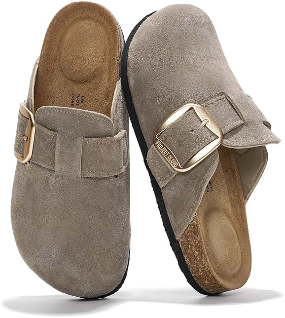 Project Cloud 100% Genuine Leather Clogs for Women Shoes - Memory Foam Insole, Non-Slip & Natural Cork Footbed Arch Support Big Buckle Womens Clogs and Mules Footwear (Manchester) - Product Image