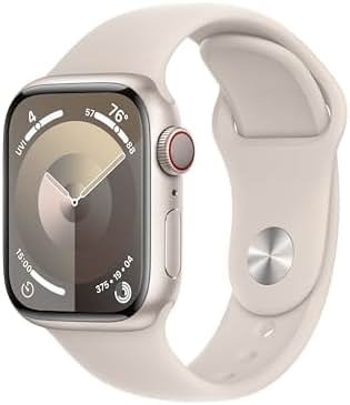 Apple Watch Series 9 (GPS, 45mm) Starlight Aluminum Case with Starlight Sport Band, S/M (Renewed) - Product Image