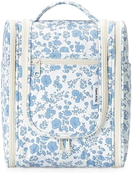 Narwey Hanging Toiletry Bag Women Travel Makeup Bag Organizer Toiletries Bag for Travel Size Essentials Accessories Cosmetics (Medium,Blue Flower) - Product Image