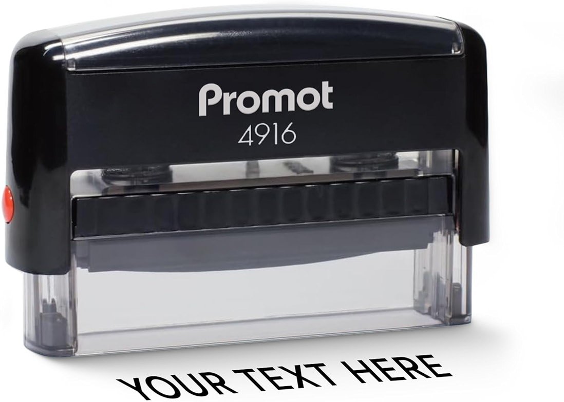 Promot Self Inking 1 Line Custom Stamp (Long) - Personalized Name Stamps for Office, Teacher, Address & Business Stamp - Choose Font & Ink Color - Return Address Rubber Stamps - Product Image