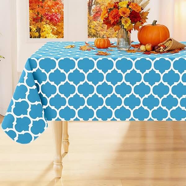 Smiry Rectangle Table Cloth, Waterproof Vinyl Tablecloth with Flannel Backing for Rectangle Tables, Wipeable Spillproof Plastic Tablecloths for Dining, Camping and Indoor (52"x70", Light Blue) - Product Image